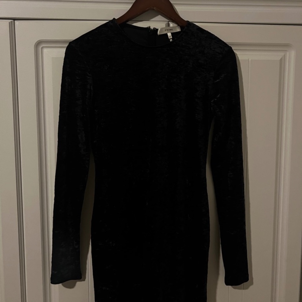 FRAME Dark Gray Velvet Long Sleeve Mini Dress
